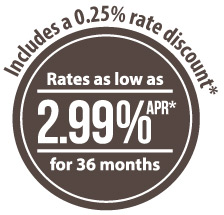 Rates as low as 2.99% APR for 36 months!*